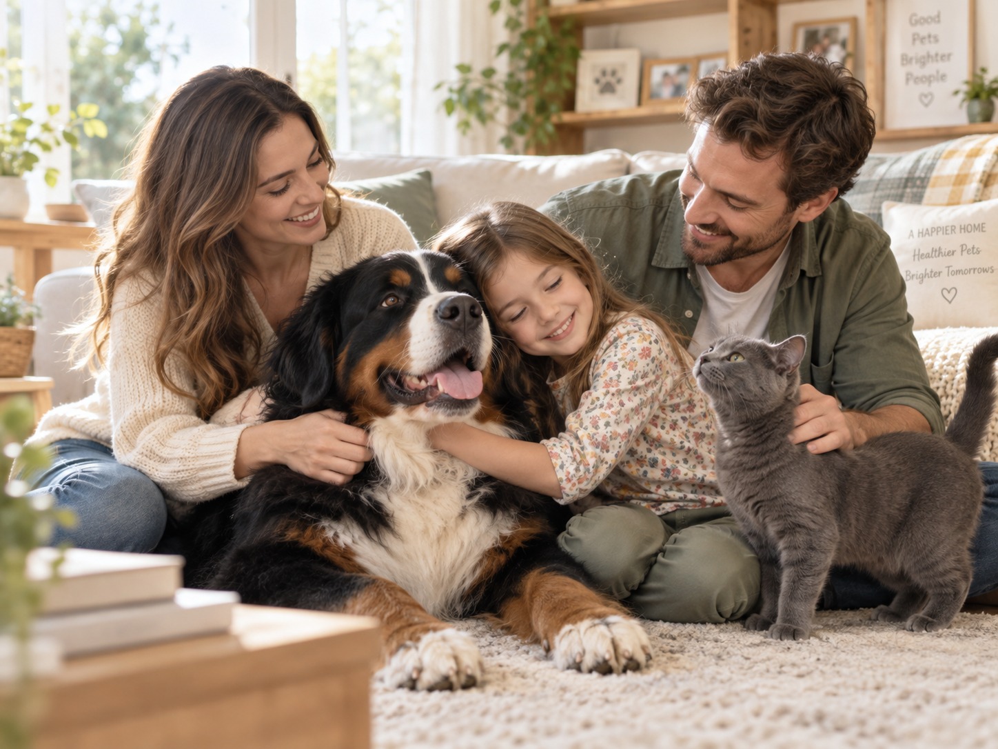 Familia with dogs and cats en casa
